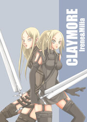  2girls artist_request claymore_(series) irene_(claymore) miria_(claymore) multiple_girls sword thighhighs weapon 