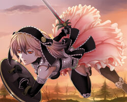  armor fantasy_earth_zero female miogrobin red_eyes solo sword thighhighs weapon 