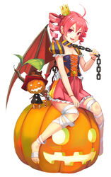  :d ahoge chains commentary_request crown drill_hair elrowa female highres jack-o&#039;-lantern kasane_teto looking_at_viewer open_mouth red_eyes red_hair sitting smile solo twin_drills utau v-shaped_eyebrows 