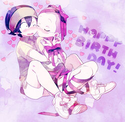  2boys bad_id bad_pixiv_id black_hair blush bondage bondage bound bound_arms bound_legs buzz_cut closed_eyes english_text glasses happy_birthday heart hitouji_yuuji hug hug_from_behind imminent_kiss konjiki_koharu male_focus msp_sammy multiple_boys one_eye_closed ribbon short_hair tennis_no_ouji-sama very_short_hair yaoi 