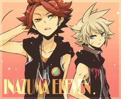  2boys atsuishi_shigeto blonde_hair inazuma_eleven inazuma_eleven_(series) lowres multiple_boys nagumo_haruya red_hair yosakuh 