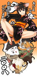  2008 akeome animal animal_ears bad_id bad_pixiv_id black_kimono brown_eyes brown_hair chinese_zodiac copyright_request female happy happy_new_year japanese_clothes kimono lesskiss new_year short_hair solo spread_legs year_of_the_rat 