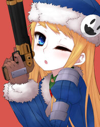  bad_id bad_pixiv_id blonde_hair blue_eyes female gloves gun gunner_(sekaiju) gunner_2_(sekaiju) hat jack_frost_(megami_tensei) lesskiss long_hair one_eye_closed sekaiju_no_meikyuu sekaiju_no_meikyuu_2 solo weapon 