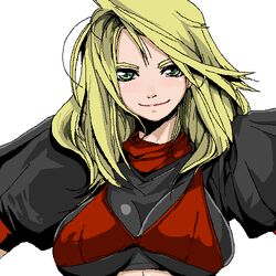  blonde_hair character_request chiisan female green_eyes gundam jaggy_lines lowres oekaki original smile solo 