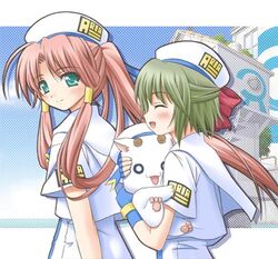  2girls aged_up aino_ai aria_(manga) aria_company_uniform aria_pokoteng blouse dress hair_tubes long_dress lowres mizunashi_akari multiple_girls sailor_collar shirt shiumai short_sleeves uniform white_dress white_shirt 