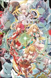  6+girls animal_ear_fluff animal_ears bare_shoulders black_pantyhose blonde_hair breasts cat_ears cat_girl character_request cleavage cleavage_cutout clothing_cutout dress head_wings highres in-franchise_crossover jacket long_hair miniskirt mio_(xenoblade) multiple_girls mythra_(xenoblade) nia_(xenoblade) pantyhose pleated_skirt pyra_(xenoblade) red_eyes red_hair red_shorts short_hair shorts skirt tank_top ui_frara white_dress white_jacket white_skirt white_tank_top wings xenoblade_chronicles_(series) xenoblade_chronicles_1 xenoblade_chronicles_2 xenoblade_chronicles_3 yellow_eyes 