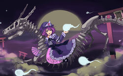  bad_id bad_pixiv_id dragon female flying ghost hat hitodama japanese_clothes lovecom open_mouth purple_hair saigyouji_yuyuko skeleton smile solo torii touhou 