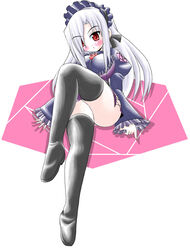  albino bonnet boots breasts female imai_kazunari kyouran_kazoku_nikki large_breasts midarezaki_chika red_eyes solo thigh_boots thighhighs white_hair 