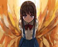  asasow bad_id bad_pixiv_id brown_eyes brown_hair female hizashi_no_naka_no_real long_hair solo suspenders tsutsumi_kinuka 