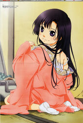  absurdres female highres ishii_kumi japanese_clothes kuhouin_murasaki kure-nai long_hair magazine_scan megami_magazine official_art photoshop_(medium) purple_eyes purple_hair scan solo tatami undressing 