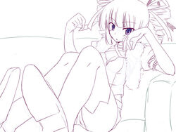  bad_link dark_hunter dark_hunter_4 drill_hair female monochrome nagami_yuu purple_eyes purple_theme reclining sekaiju_no_meikyuu sekaiju_no_meikyuu_1 solo 