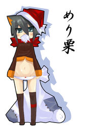  animal_ears bad_id bad_pixiv_id bearded_girl blue_eyes christmas facial_hair female grey_hair hat kiki_(koba) koba lowleg lowleg_panties midriff moustache original panties photoshop_(medium) santa_hat short_hair solo thighhighs underwear 