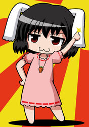  :3 animal_ears bad_id bad_pixiv_id carrot chibi female glint hand_on_own_hip inaba_tewi poinikusu rabbit_ears solo standing sunburst sunburst_background touhou 