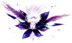  closed_eyes commentary_request female fm77_(artist) long_hair petals rozen_maiden solo suigintou white_hair wings 