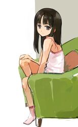  asasow bad_id bad_pixiv_id black_eyes black_hair chair chemise easy_chair female hizashi_no_naka_no_real long_hair sitting sketch solo tsutsumi_kinuka 