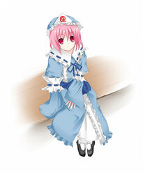  bad_id bad_pixiv_id female japanese_clothes mai_yukari pink_eyes pink_hair saigyouji_yuyuko short_hair sitting smile solo touhou 