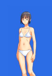  bikini black_eyes black_hair commentary_request female flash_tomo highres navel original painttool_sai_(medium) short_hair solo standing swimsuit white_bikini 