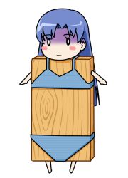  bikini blue_bikini blue_hair blush_stickers chibi commentary_request female flat_chest_joke idolmaster idolmaster_(classic) kisaragi_chihaya long_hair photoshop_(medium) plank shaded_face shougi_(116) simple_background solo standing swimsuit white_background 