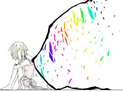  bad_id bad_pixiv_id barefoot breaking female flandre_scarlet hair_over_face hugging_own_legs muted_color profile ripunripun side_ponytail sitting solo touhou wings 