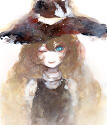  bad_id bad_pixiv_id blonde_hair blue_eyes bonnou-s-rice faux_traditional_media female hat kirisame_marisa long_hair no_nose one_eye_closed solo touhou upper_body witch_hat 