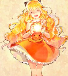  bad_id bad_pixiv_id blonde_hair blush closed_eyes dress female long_hair open_mouth seeu smile solo tears tiny_(tini3030) very_long_hair vocaloid 