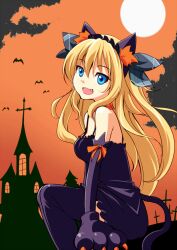  :3 aizawa_hikaru animal_costume animal_ears animal_hands bat_(animal) blonde_hair blue_eyes cat_costume cat_ears cat_tail commentary_request dress fake_animal_ears female gloves hairband halloween long_hair microsoft moon oerba_yun_fang os-tan paw_gloves regdic silhouette silverlight smile solo tail thighhighs two_side_up zettai_ryouiki 