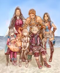  3838383 3boys 3girls ^_^ bad_id bad_pixiv_id beach boots closed_eyes day dunban_(xenoblade) fiora_(xenoblade) melia_antiqua mole mole_under_mouth multiple_boys multiple_girls nopon open_mouth outdoors reyn_(xenoblade) riki_(xenoblade) sharla_(xenoblade) shulk_(xenoblade) sitting sky smile thighhighs water xenoblade_chronicles_(series) xenoblade_chronicles_1 