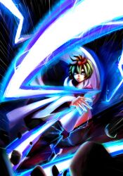  bad_id bad_pixiv_id black_hair blonde_hair boulder danmaku electricity electrokinesis female hat konbu_ame multicolored_hair rock short_hair solo toramaru_shou touhou two-tone_hair yellow_eyes 