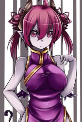  :t ahoge bad_id bad_pixiv_id bare_shoulders china_dress chinese_clothes demon_girl demon_tail dress drill_hair female hand_on_own_hip horns mini_wings original pako_(moto_paco) paromi pointy_ears purple_eyes purple_hair short_twintails side_slit solo tail twin_drills twintails wings 