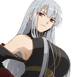  breasts large_breasts long_hair red_eyes selvaria_bles senjou_no_valkyria silver_hair taguchi_kenji 