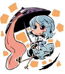  :p blush chibi commentary_request dress female heterochromia karakasa_obake purple_umbrella solo sonson_(eleven) tatara_kogasa tongue tongue_out touhou umbrella 