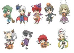  3girls 6+boys chibi commentary_request elize_lutus full_body group_picture halloween hinamari_(himawari) in-franchise_crossover iria_animi ivar_(tales) jay_(tales) jude_mathis multiple_boys multiple_girls parted_bangs qq_selesneva reid_hershel ruca_milda short_hair spada_belforma tabard tales_of_(series) tales_of_eternia tales_of_innocence tales_of_innocence_r tales_of_legendia tales_of_xillia very_short_hair 