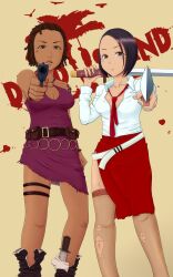  2girls breasts dark_skin dead_island dreadlocks gun hairlocs highres large_breasts multiple_girls sword tattoo weapon 