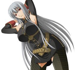  breasts grey_hair large_breasts long_hair red_eyes selvaria_bles senjou_no_valkyria silver_hair taguchi_kenji 