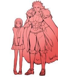  2girls armor bob_cut book breasts cape cleavage commentary_request fate/zero fate_(series) fur_trim genderswap_(mtf) height_difference iskandar_(fate) medium_breasts monochrome multiple_girls necktie pleated_skirt rule_63 scar short_hair skirt tori_(driftwood) waver_velvet 