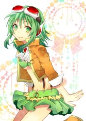  bad_id bad_pixiv_id female goggles goggles_on_head green_eyes green_hair gumi gumi_(v3_megpoid) headphones jacket midriff navel red-tinted_eyewear shiomizu_(swat) short_hair skirt smile solo suspenders tinted_eyewear vocaloid 