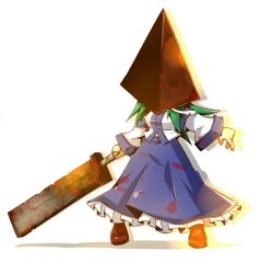  blood blood_on_clothes commentary_request detached_sleeves female great_knife green_hair honehone kochiya_sanae long_skirt pyramid_head silent_hill_(series) skirt snake solo touhou 