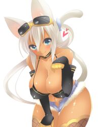  animal_ears bad_id bad_pixiv_id bare_shoulders bikini bikini_top_only black_bikini blue_eyes blush breasts cat_ears cleavage commentary_request dark-skinned_female dark_skin denim denim_shorts elbow_gloves eyewear_on_head female fishnets fur_trim gloves grey_shorts heart kaiten_muten-maru large_breasts long_hair navel paw_pose pocopoco shamu_meruruusa shiny_skin shorts smile solo sunglasses swimsuit tail thighhighs unbuttoned white_hair yellow-framed_eyewear 