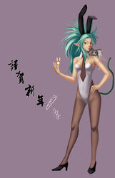  animal_ears bad_id bad_pixiv_id cabbit female fireball green_hair highres long_hair majicjiang necktie pantyhose photoshop_(medium) playboy_bunny pointy_ears rabbit_ears ryou-ouki ryouko_(tenchi_muyou!) solo tail tenchi_muyou! yellow_eyes 