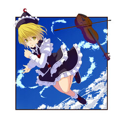  bad_id bad_pixiv_id black_dress blonde_hair bow_(music) cloud crescent dress female flying hat highres instrument lunasa_prismriver short_hair sky solo touhou tsuttsu violin yellow_eyes 