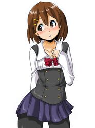  bad_id bad_pixiv_id blush brown_eyes brown_hair cosplay female hirasawa_yui k-on! nakagawa_rui pantyhose school_days school_uniform short_hair solo 