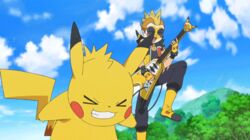  &gt;.&lt; 2boys animated animated boots electric_guitar facepaint guitar headbanging jimmy_(pokemon) mohawk multiple_boys musical_instrument pikachu pokemon pokemon_(creature) pokemon_xy spike_(pokemon) tagme 