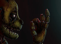  animatronic big_teeth black_nose blood bodily_fluids digital_media_(artwork) fingers five_nights_at_freddy&#039;s five_nights_at_freddy&#039;s_3 glowing glowing_eyes hi_res iron lagomorph leda456 lines machine mammal metal open_mouth robot scottgames snout springtrap_(fnaf) steel surprise teeth vein white_eyes wire wrinkles 