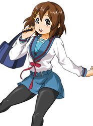  bad_id bad_pixiv_id bag blue_sailor_collar blue_skirt brown_eyes brown_hair cosplay female hirasawa_yui k-on! kita_high_school_uniform nakagawa_rui pantyhose sailor_collar school_uniform serafuku short_hair skirt solo suzumiya_haruhi_no_yuuutsu winter_uniform 