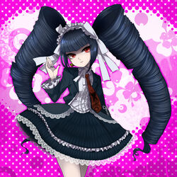  black_hair bonnet celestia_ludenberck celestia_rudenberk dangan_ronpa danganronpa danganronpa_1 dress drill_hair female frills gothic_lolita jacket jewelry kero_ko lolita_fashion long_hair nail_polish necktie passion666 red_eyes ribbon ring solo standing twin_drills twintails very_long_hair 