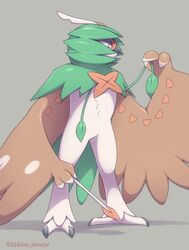  2016 3_fingers 3_toes ambiguous_gender anthro arm_markings arrow_(weapon) avian back_toe barefoot beak biped bird cel_shading claws decidueye digital_media_(artwork) elemental_creature eye_markings facial_markings feather_tuft feathered_wings feathers featureless_crotch feet fingerless_(marking) fingers flora_fauna front_view full-length_portrait generation_7_pokemon half-closed_eyes head_markings holding_object holding_weapon kajinchu leaf leg_tuft long_claws looking_away markings multicolored_body multicolored_feathers narrowed_eyes naturally_censored nintendo nude plant pokemon pokemon_(species) portrait pseudo_clothing ranged_weapon semi-anthro serious shaded shadow signature simple_background solo spots spotted_body spotted_feathers standing tail tail_feathers talons toe_claws toes tuft vines weapon wing_markings winged_arms wings yellow_eyes 