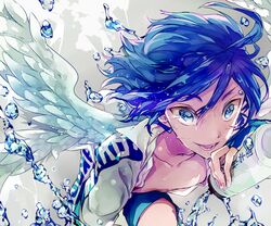  1boy blue_eyes blue_hair commentary_request komkomx male_focus manami_sangaku solo sportswear wings yowamushi_pedal 