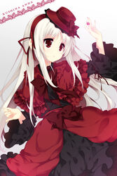  bad_id bad_pixiv_id bow character_name dress emily_(pure_dream) female frills gothic_lolita hairband hat k-project kushina_anna lolita_fashion long_hair photoshop_(medium) red_eyes ribbon solo top_hat white_hair 