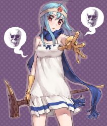  bad_id bad_pixiv_id blue_hair circlet dragon_quest dragon_quest_iii dress female gloves looking_at_viewer outstretched_hand red_eyes sage_(dq3) scarf shoe-ji skull solo staff 