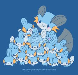  2011 :3 ambiguous_gender baby blue_background blush closed_eyes distracting_watermark feral generation_2_pokemon generation_3_pokemon group melissa_caruso mother_(lore) mudkip nintendo one_eye_closed parent_(lore) pokemon pokemon_(species) simple_background sleeping smile swampert watermark wink wooper young 